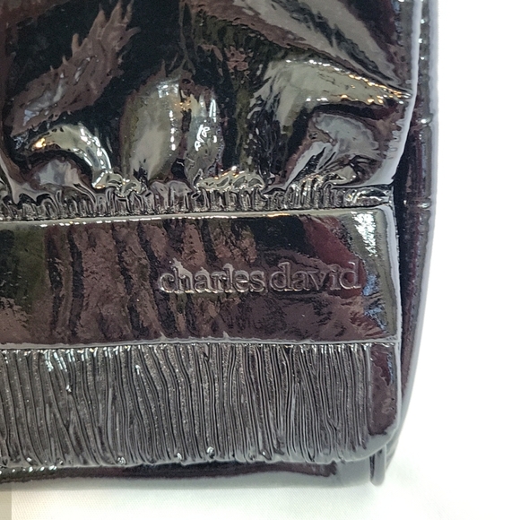 CHARLES DAVID Patent Leather Envelope Clutch Handbag Purse Black Foldover NWT - Picture 3 of 16